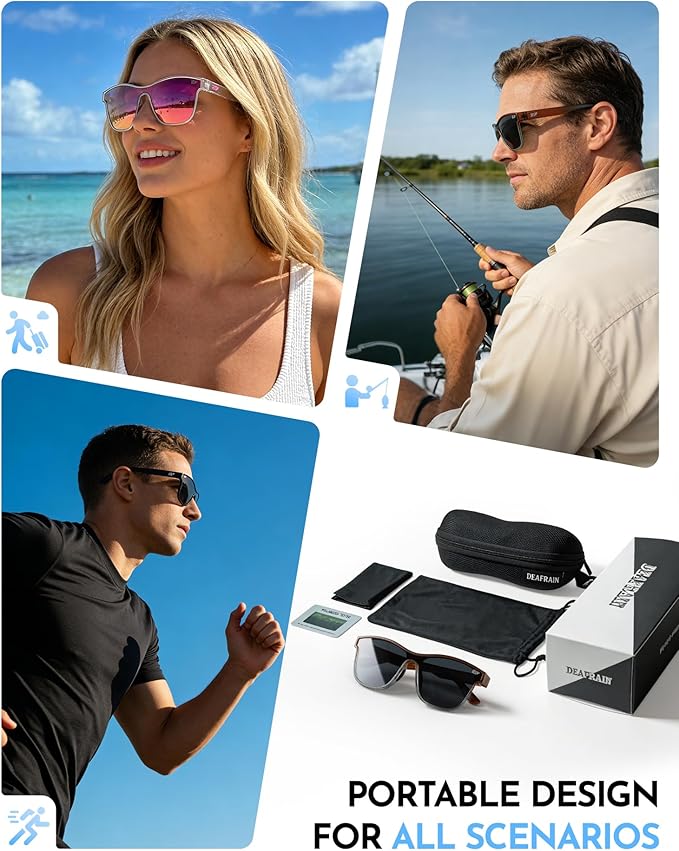 DEAFRAIN Polarized Sunglasses for Men Women - UV400 Protection 21.5g Sport Sun Glasses for Driving Fishing Running Golf