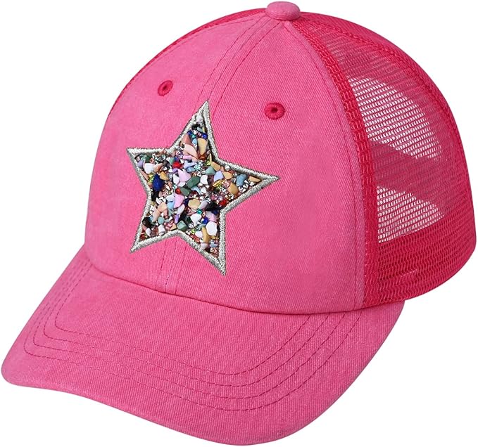 Funky Junque Trucker Hat for Women – Distressed Low Profile Western Camo Baseball Cap with Mesh, Trendy and Adjustable Fit
