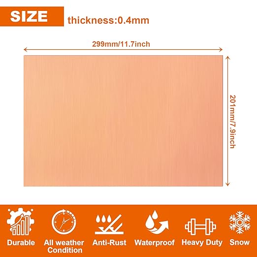 2PCS Copper Sheet, 8” x 12”, 24 Gauge, Double-Sided Attached Film Copper Plates - Image 2