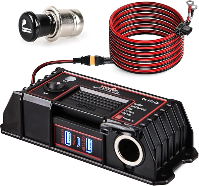 400W Golf Cart USB Charging Port with XT60 Port, 12V 120W Cigarette Lighter & 3 USB Quick Charge 3.0 Power Socket Adapter for 36V/48V EZGO Club Car Yamaha, No Drill Installation Golf Cart Accessories