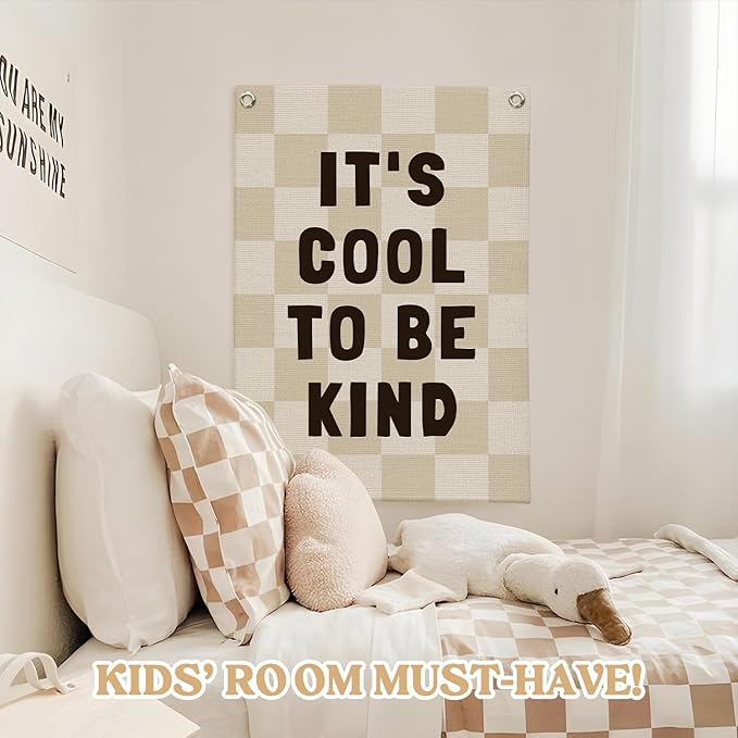 Kids Room Decor Linen Canvas Banner, It's Cool to Be Kind, Baby Nursery Decor - Image 5