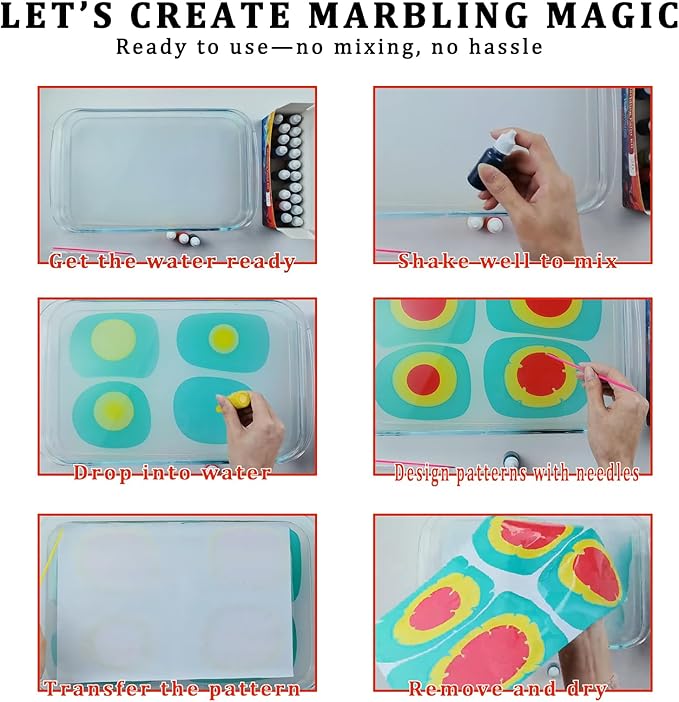 JAJADO 27 Pcs Water Marbling Paint Kit, Water Paint Marbling Ink & Turkish - Image 5