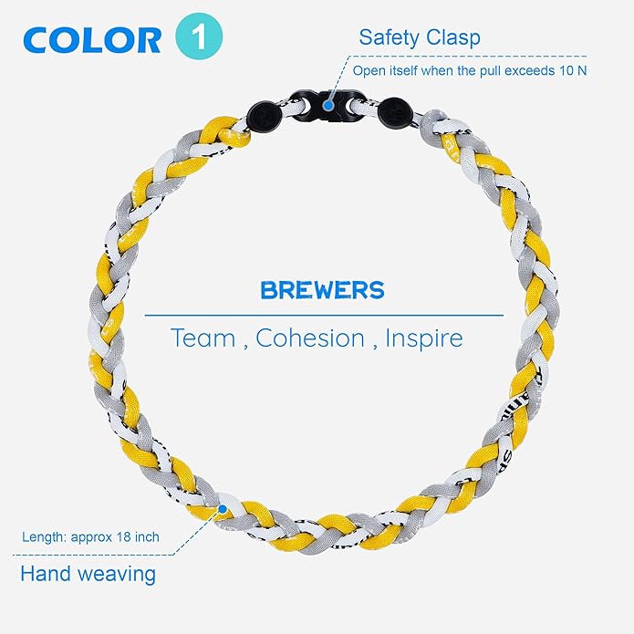 3 pcs Baseball Rope Necklaces, League Team Colors Braided Necklace, Baseball Team Gifts