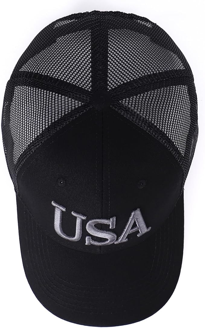 USA Trucker Hat for Men & Women American Flag Cap Adjustable Baseball Cap Mesh Snap Patriotic 3D Embroidered Cap