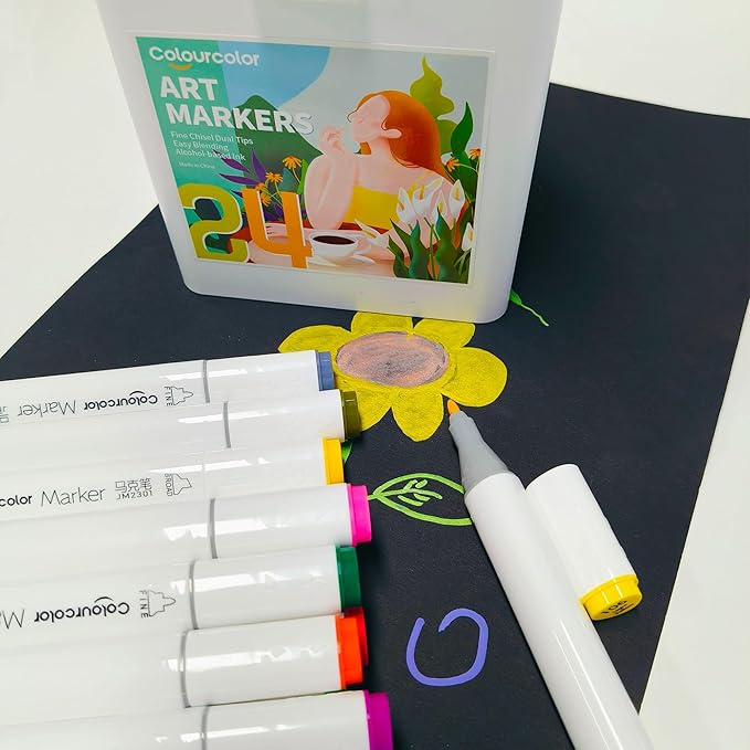 Back to School 24 Colors Alcohol Markers Set, Fine & Chisel Dual Tips Art Twin - Image 3