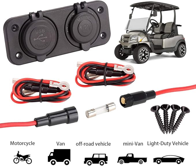 10L0L Golf Cart Cigarette Lighter Outlet & Quick Charge 3.0 DC 12V Input Waterproof USB Charger Power Socket Adapter Dual USB Ports Panel Universal for EZGO Club Car Yamaha Golf Cart Models