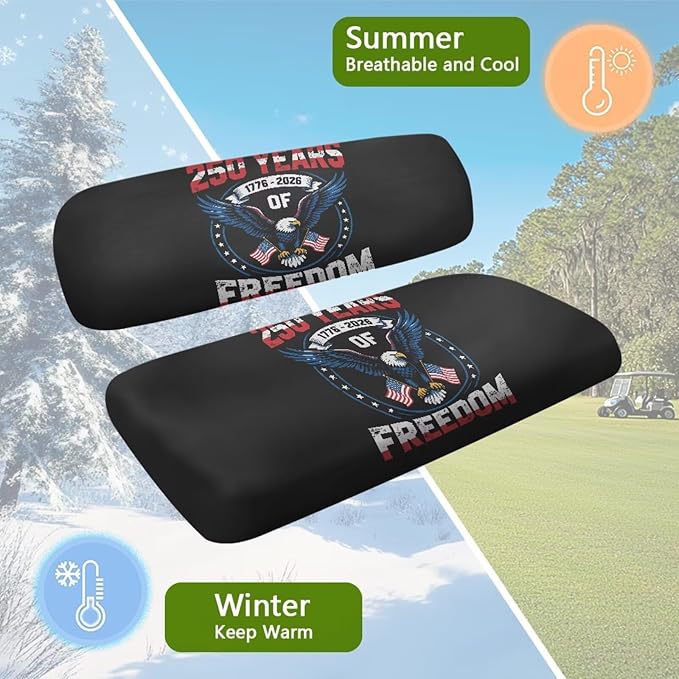 Yewatlles Golf Cart Seat Covers Kit, Fit for Club Car Precedent Ordinary Front Seat Cushion, Golf Cart Polyester Seat Cover 250th Years American Flag Freedom