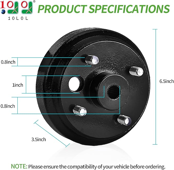 Golf Cart Brake Drum Hub Assembly for EZGO TXT PDS 1982-up Electric & 1982-1993 2-Cycle Gas, Replace OEM# 19186G1P
