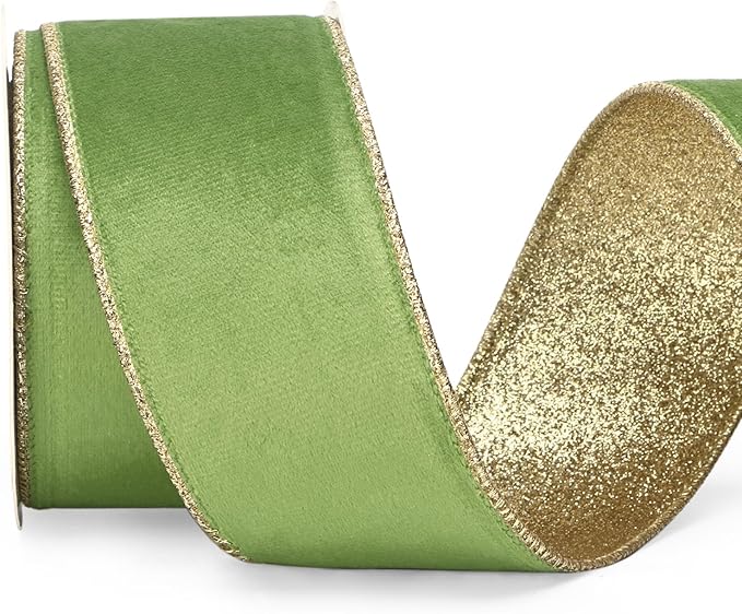 Ribbli Spring Moss Velvet Wired Ribbon 2.5 Inch Lime Green Velvet by Ribbli
