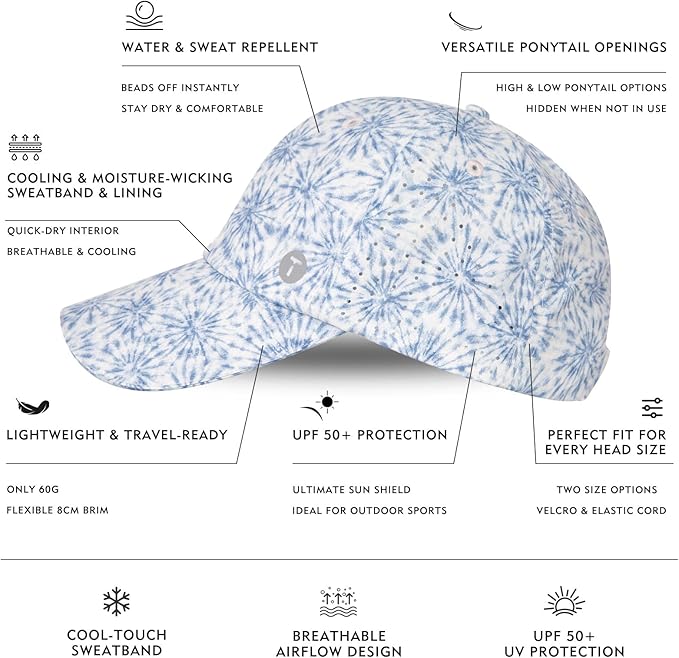 TOP-EX UVCOOLIX™ Cooling High Ponytail Everyday Sports Hat for Women, Breathable Running Golf Walking, UPF 50+ Foldable