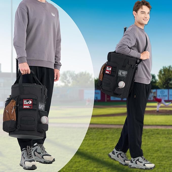 Baseball Bucket Bag 6 Gallon Bucket Cover Organizer w/Padded Seat tactical Softball Coaches Bag for Balls, Bat, Gloves, Scoreboards