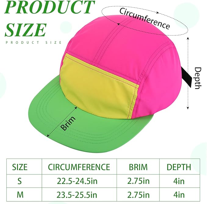 Cindeer 80s 90s Neon Hat Nylon Cap Retro Adjustable Cap for Women Men 80s Costumes Accessories 90s Theme Party