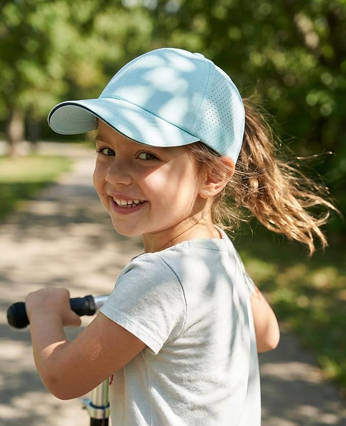 Little Girls Reflective Baseball Cap Criss Cross Ponytail Hat Kids Quick Dry Mesh Summer Sports Hat for Toddler Ages 3-8