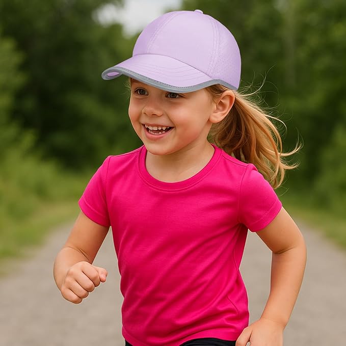 Little Girls Criss Cross Ponytail Hat Toddler Reflective Baseball Cap Kids Quick Dry Summer Sports Hats Age 3-8