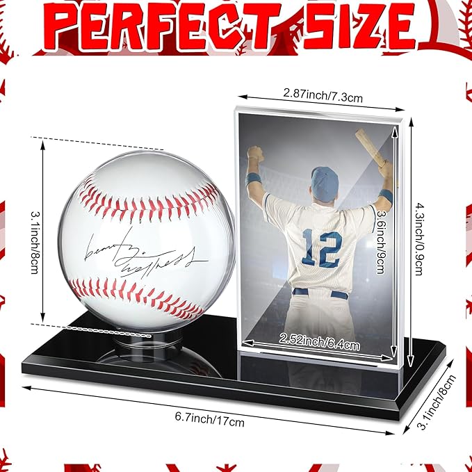DoubleFill Acrylic Baseball Display Case for Ball and Cards Clear Base Ball Holder Ring Stand Set Centerpieces Protector Memorabilia Showcase for Official Size Baseball Tennis(Small)