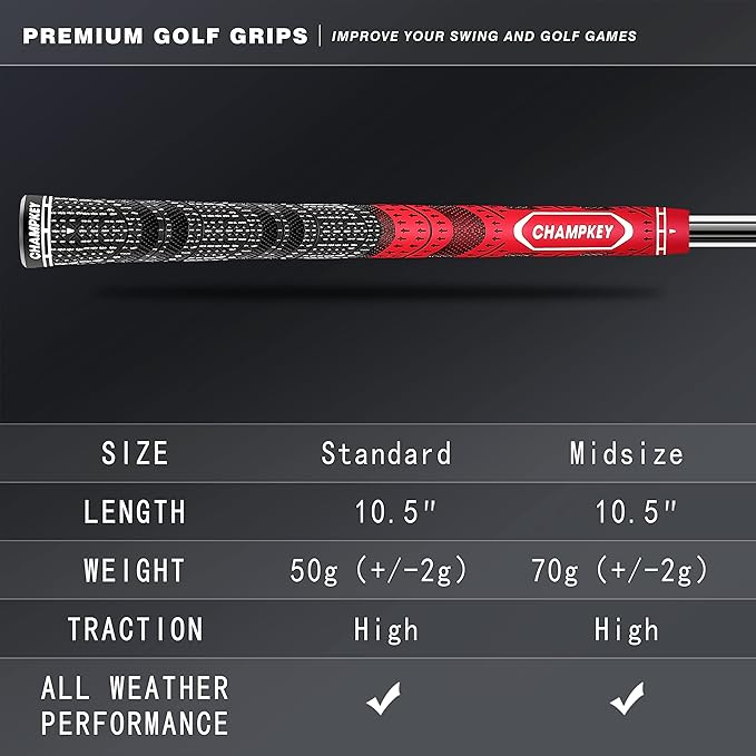 CHAMPKEY Premium Hybrid Golf Grips 13 Pack with All Repair Kits - All Weather Performance Golf Club Grips - High Traction and Control Half Corded Golf Grips for Men