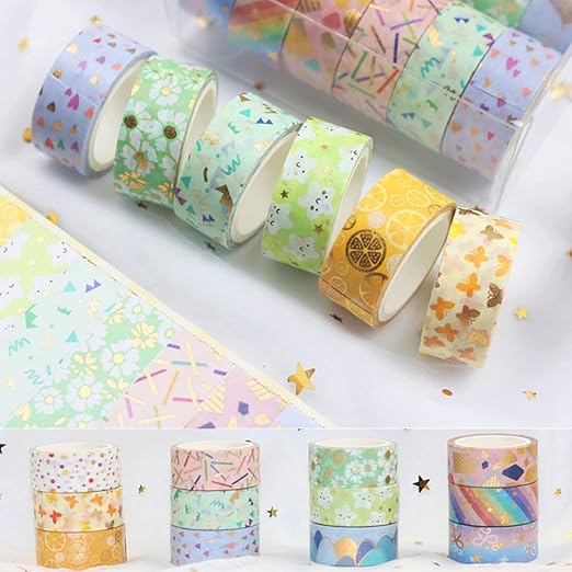 Candy Color Washi Tape Set 12 Rolls Bronzing Decorative Holiday Arts and Craft - Image 7