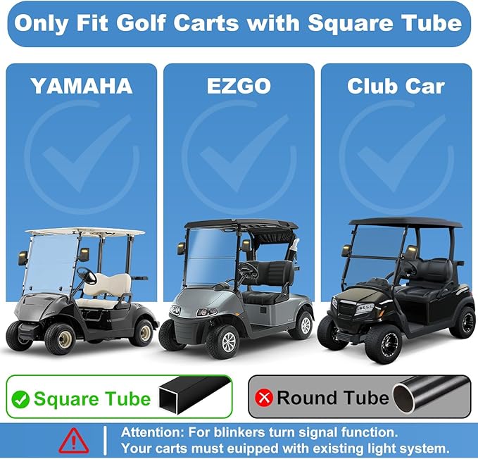 Golf Cart Mirror Universal with Turn Signal Light Golf Cart Side Mirrors Rear view Mirrors for Club Car EZGO Yamaha