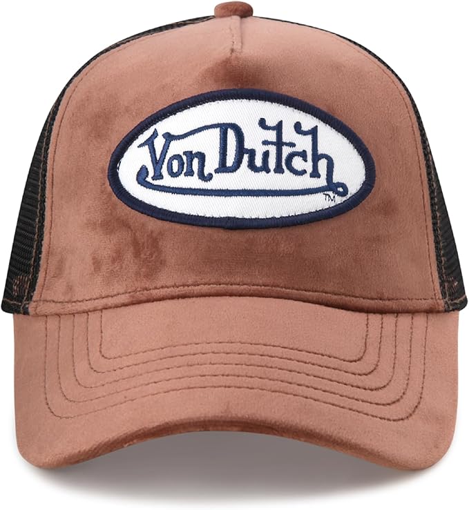 Von Dutch Unisex Trucker Hat - Velvet Curved Bill Mesh Back Retro Classic Adjustable Snapback Baseball Cap for Men and Women