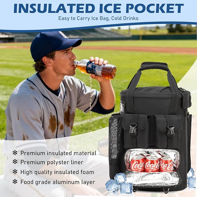 Baseball Bucket Bag - Baseball Coaching Accessories Organizer, Softball Bucket Bag with Insulation Pocket, Anti-Slip Bottom for Bat, Gloves, Scoreboards