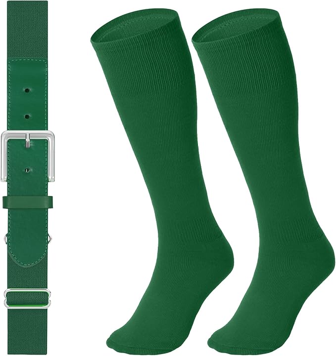 LEACOOLKEY Baseball Belt and Socks Combo Set Adjustable Softball Socks and Elastic Belt for Youth and Adult