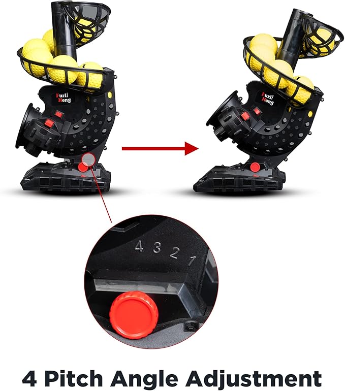 Furlihong Upgraded Electronic Baseball Pitching Machine, Adjustable Angles & Speed, AC Adapter or Battery Powered, Comes with 8 Dimpled Balls, for Batting and Fielding Practice of Low Level