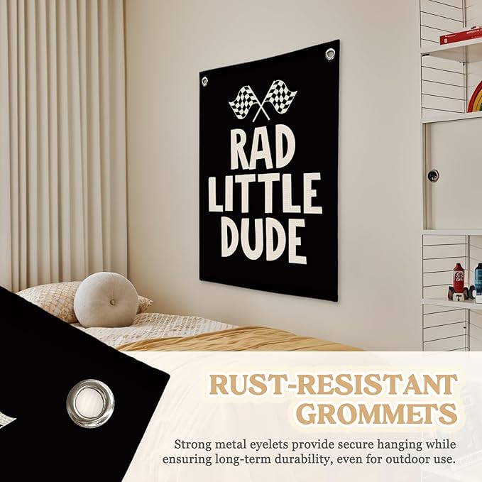Race Car Room Decor, Rad Little Dude Linen Canvas Banner - Image 6