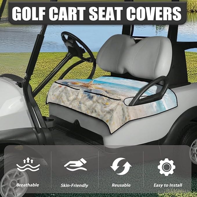 Golf Cart Seat Covers, Universal Golf Cart Seat Towel Blanket with 4 Front Pockets & Nonskid Bottom Fits for Club Car 2 Person Seats Golf Carts
