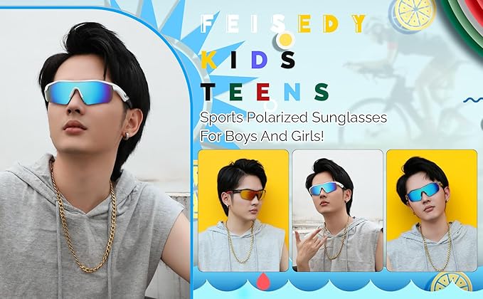 FEISEDY Kids Teens Baseball Polarized Sunglasses Sports TR90 Frame Boys Girls Cycling B2454