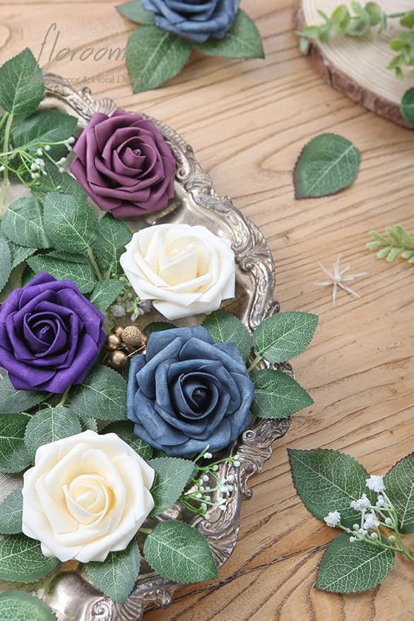 Floroom Artificial Flowers 25pcs Real Looking Plum Foam Fake Roses - Image 5
