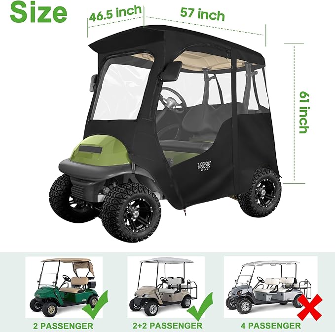 10L0L Deluxe 2 Passenger Enclosure for Club Car Precedent, Onward & Tempo Golf Cart, 4-Sided Clear PVC Window Rain Cover with Zipper Entry（NOT fit Yamaha）