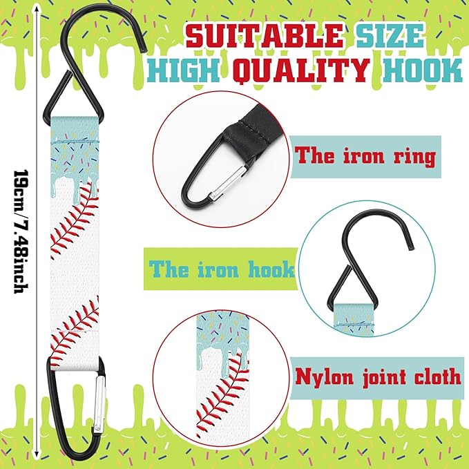 Vicenpal 12 Pcs Ice Cream Drip Baseball Fence Hooks for Baseball Bag Team Gift Nylon Safety Buckles Metal Fence Hook Multifunctional Hanging Buckle for Player Outdoor Equipment Water Bottle Backpack