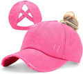 Womens Criss Cross Ponytail Baseball Cap Distressed Ponytail Hat High Messy Bun Trucker Ponycap for Outdoor Sports