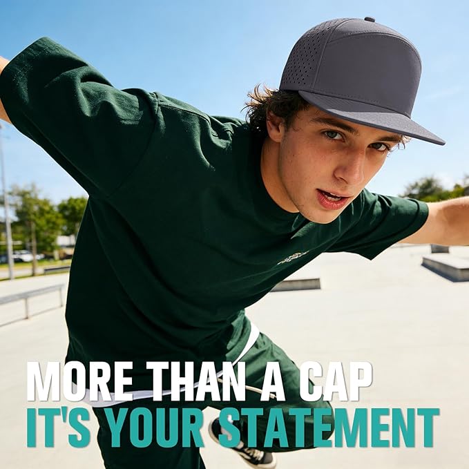 AOPREL Flat Brim Baseball Cap for Men Adjustable Water-Resistant Performance Hat with Breathable Laser Perforated