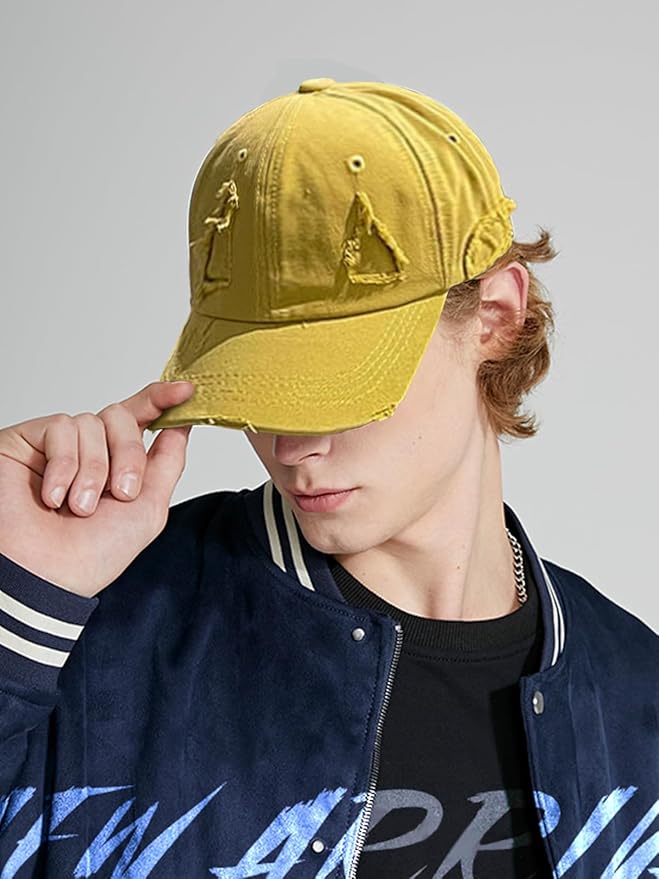 Unisex Ripped Distressed Denim Ring Baseball Cap Hip Hop Vintage Dad Hat Adjustable