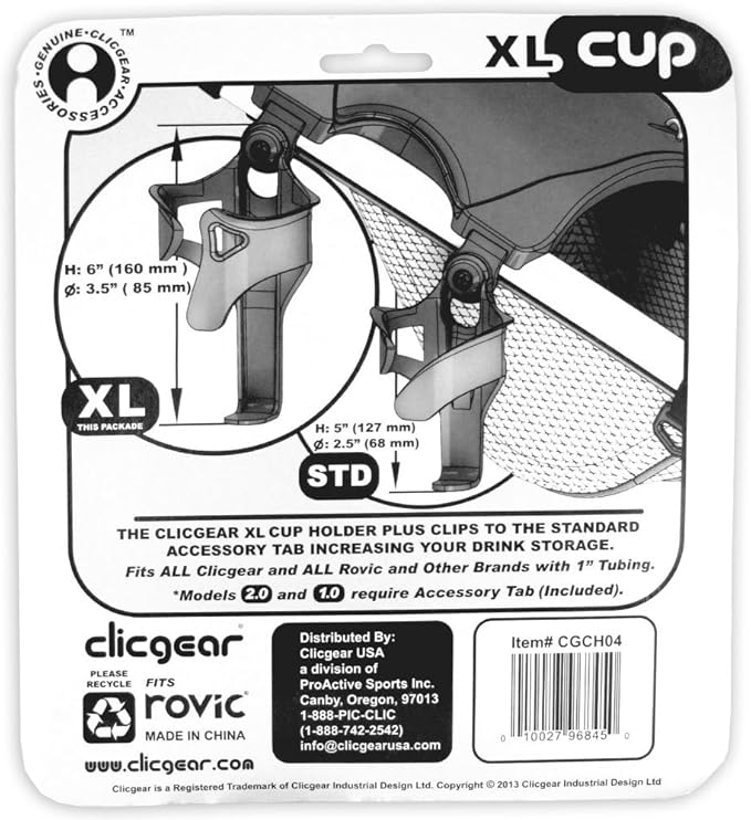 Clicgear Golf Trolley Cup Holder XL, Black