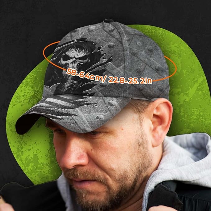 Baseball Cap for Men Women, Skull Cap for Men, Skeleton Gothic Horror Adjustable Strap Sports Soft Caps Outdoor