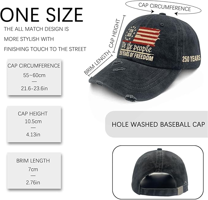 U.S. 250th Anniversary 250 Years Freedoms 1776-2026 Baseball Hats Funny