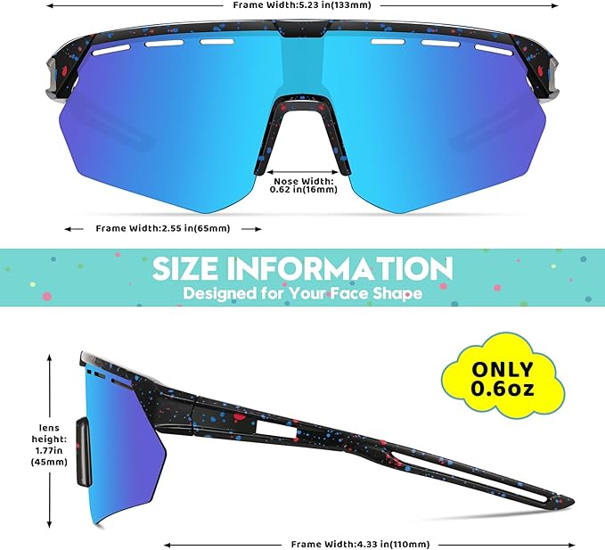Youth Sports Sunglasses for Boys Girls Age 3-10, Lightweight Frame Kids Baseball Softball Cycling Sunglasses