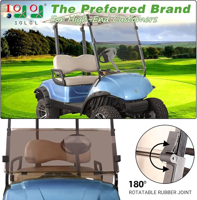 10L0L Golf Cart Folding Windshield for Yamaha G29/Drive 2007-2016 Gas & Electric, 4mm Clear Polycarbonate Windshield, Fold-Down Design with Heavy-Duty Hinges, UV & Impact Resistant, No-Drill Install