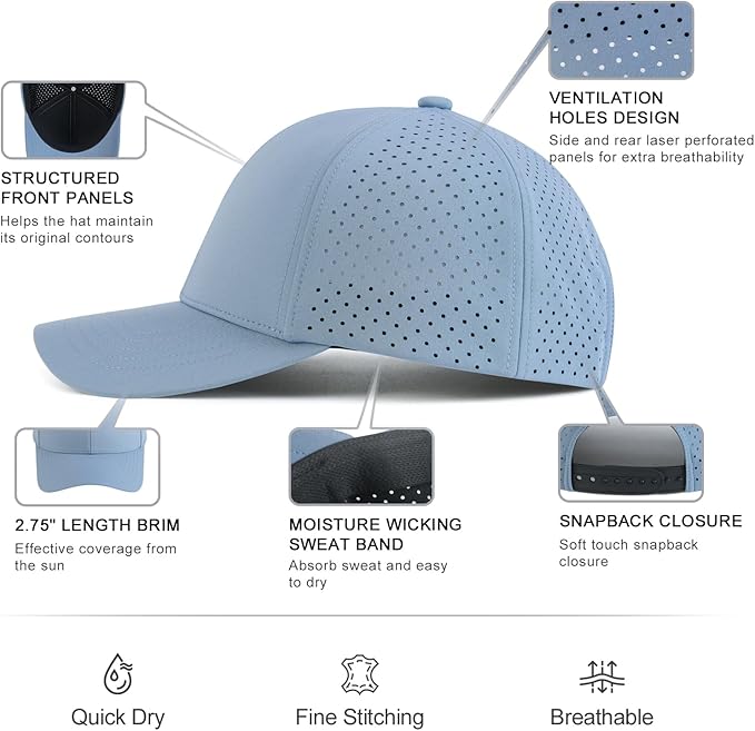 VOBOOM Men Quick Dry Baseball Cap Laser Cut Mesh Ball Curved Brim Snapback Hat