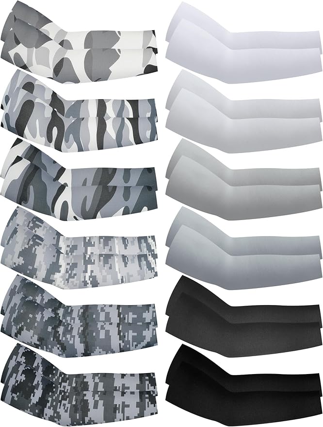Newcotte 12 Pairs Arm Sleeves for Kids Compression Football Baseball Arm Sleeve Youth UV Protection Breathable Cooling Sleeve