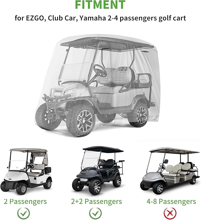 10L0L Universal 2-4 Passenger Golf Cart Cover for Yamaha, EZGO, Club Car, Waterproof Sunproof and Durable