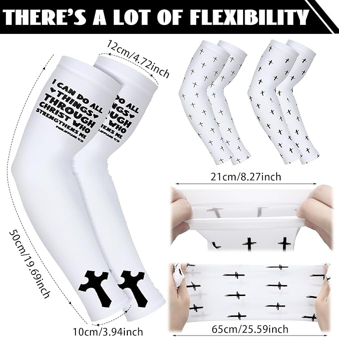 6 Pairs Faith Cross Arm Sleeves Baseball Arm Sleeves Youth Jesus Christian Gifts Bulk for Basketball Accessories