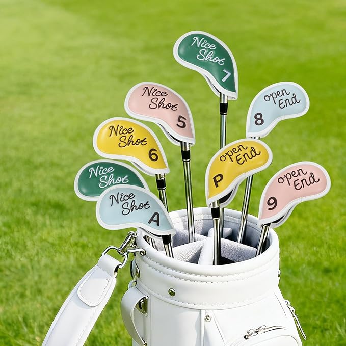 Premium Golf Club Head Covers Iron Leather Set 8pcs for All Golf Clubs Brands. e.g. Ping, Taylormade, Callaway, Golf Accessories Gift for Men Women