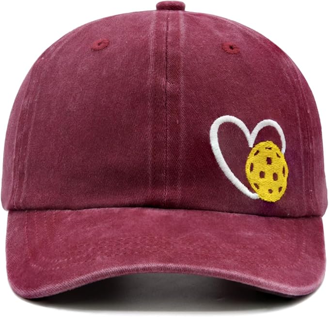 Pickleball Hat for Women Men, Adjustable Embroidered Heart Pickleball Baseball Cap