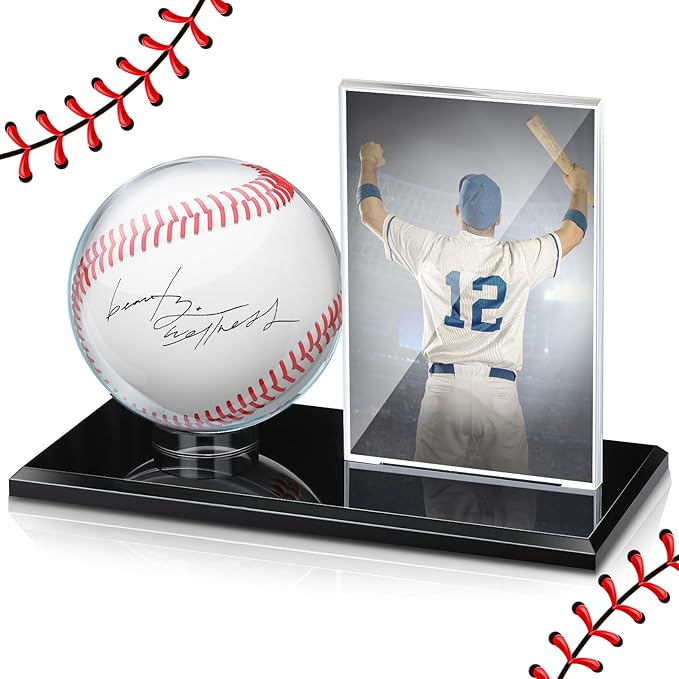 DoubleFill Acrylic Baseball Display Case for Ball and Cards Clear Base Ball Holder Ring Stand Set Centerpieces Protector Memorabilia Showcase for Official Size Baseball Tennis(Small)