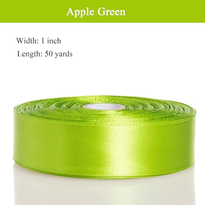 1 Inch Apple Green Solid Satin Ribbon, 50 Yards Craft Fabric Ribbon - Image 3