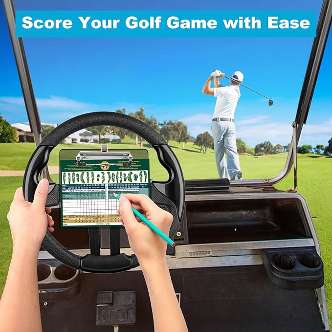 MOSNAI Golf Cart Steering Wheel Scorecard Holder with Pencil Holder & Clip Fit for Club Car DS & Precedent EZGO TXT & RXV Yamaha Golf Carts