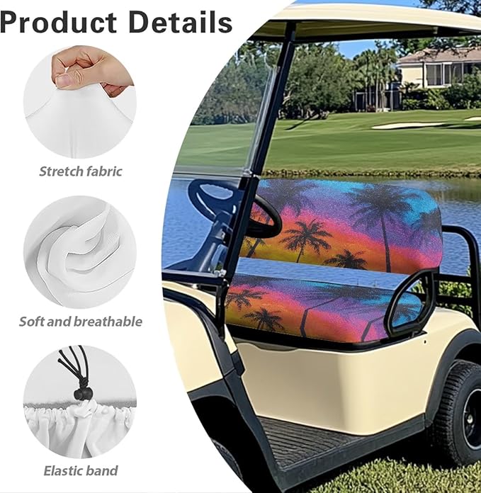 Suobstales Golf Cart Front and Rear Seat Cover Set for EZGO TXT RXV & Club Car DS 2 Passenger, Washable Bench Seat Covers Kit
